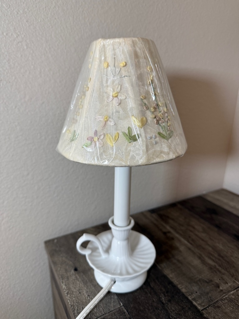 Vintage Small Decorative Table Lamp Floral Embroidery Cottagecore Boho 12” Works